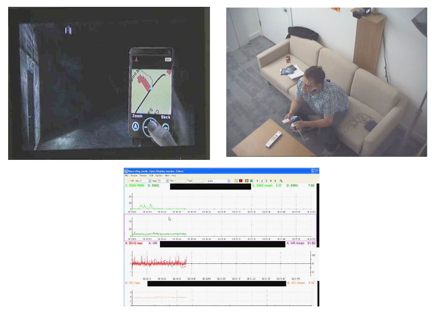Video recordings of the game-play, the player, and the physiological readings (Case 1: Matt playing Silent Hill: Shattered Memories). 
